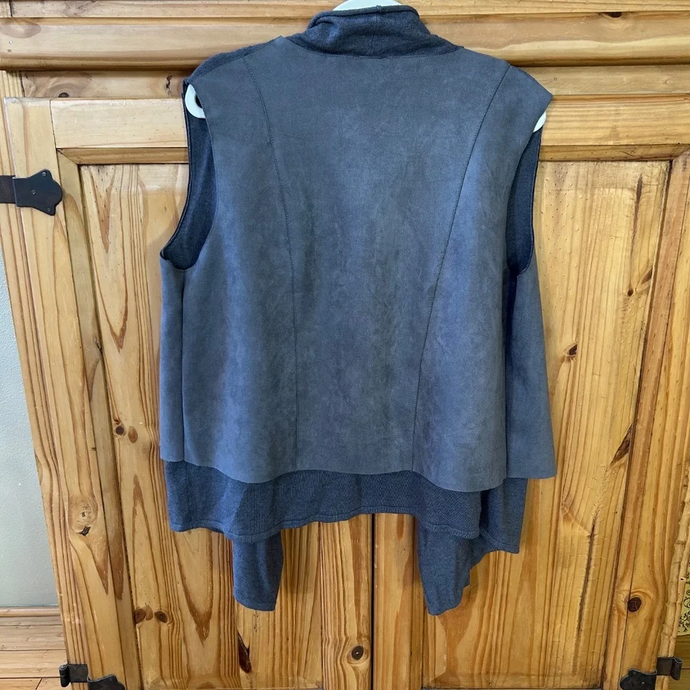 SIONI Sleeveless‎ Cardigan Gray Blue Faux Suede Knit Women's Size Large